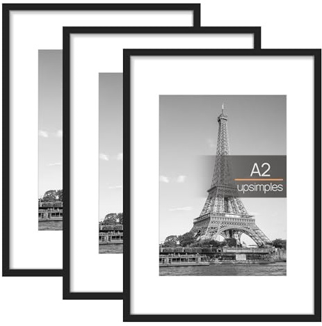 upsimples 3 Pack Bilderrahmen A2, Rahmen A2 Schwarz, Picture Frame 42 x 59,4 cm