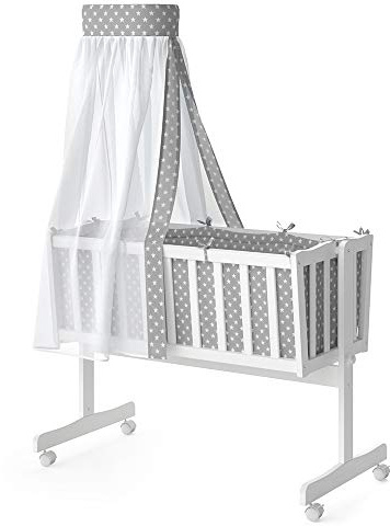 VitaliSpa Babywiege Noah, Weiß, 40x90 | mit Rollen, höhenverstellbar mit abnehmbarem Seitengitter