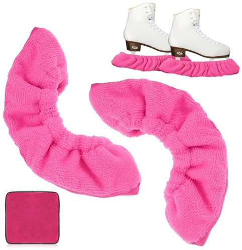 YUFFQOPC 2 Stück Kufenschoner Schlittschuhe mit Handtuch, Schlittschuhschoner, Elastische Kufenstrümpfe, Kufenschoner Eishockey, Guards Zubehör, für Hockeyschlittschuhe Eiskunstlaufschuhe (Rosa)