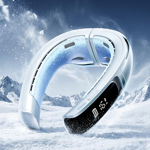 RANVOO AICE LITE MAX 2026 KI Nacken Klimaanlage [#1 Kühlster & Langlebigster] Echtzeit-Kühlung, Immenser Nackenlüfter 6000mAh Akku, Tragbarer Ventilator bläst kalte Luft, Sommer Geschenk Mama Eisweiß
