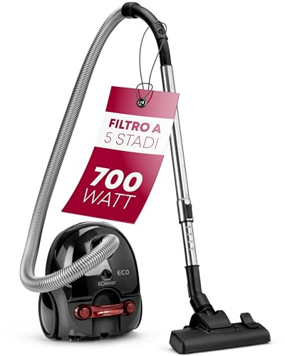 Bomann® Bodenstaubsauger mit energiesparenden 700 Watt | Staubsauger mit 5-Fach Mikrofiltersystem | Sauger mit Beutel | Umschaltbare Bodenbürste und Bürsten-/Fugendüse | BS 9019 CB N anthrazit