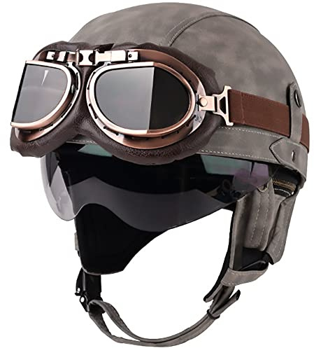 Motorrad Halbhelme Retro Halbschalenhelm JetHelm mit Visier Schnellverschluss Schnalle für Cruiser Chopper Biker Moped Halbschalenhelm mit ECE