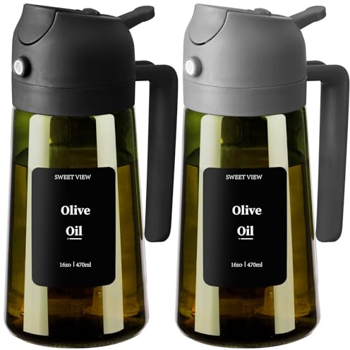 SWEET VIEW Olivenölspender und Ölsprüher – 470 ml Glas, lichtdichter Ölausgießer für Küche, Luftfritteuse, Kochen, Salat und Grillen
