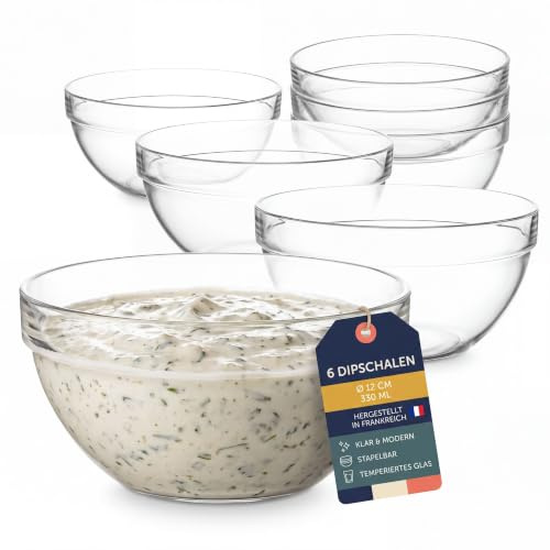 BigDean 6 Dipschalen Ø 12cm aus Glas 330ml Glasschalen Dessertschalen | Snackschalen, Schälchen für Desserts, Tapas & Snacks - Made in France