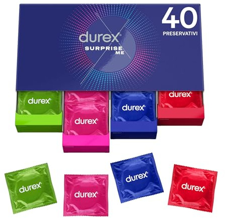 Durex Surprise Me Kondome in stylischer Box - Extra Vielfalt, praktisch & diskret verpackt - für zuverlässigen Schutz mit einem angenehmen Geruch - Großpackung- 40er Pack (1 x 40 Stück)