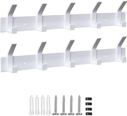 AIVORO Kleiderhaken Wand, 2 Stück Garderobenhaken mit 5 Haken, Kleiderhaken Metall, Hakenleiste Garderobe für Schlafzimmer Bad Küche Garderobe Garderobenleiste Wandgarderobe (Weiss)