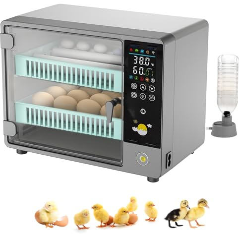 Aeroflexa Brutautomat Vollautomatisch,Inkubator für 24 Eier,mit Automatischer Eierwende und Feuchtigkeitsüberwachung,Temperaturregelung,5 Brutmodi geeignet für Hühner-,Enten-,Gänse-,Wachteleier(grau)
