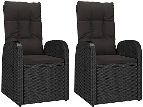 vidaXL 2X Garten Liegestuhl mit Auflagen Gartenstuhl Relaxstuhl Sessel Stuhl Gartensessel Gartenmöbel Hochlehner Poly Rattan Schwarz