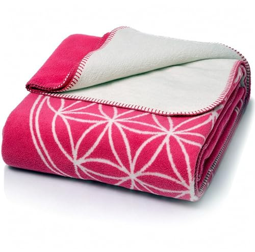 Glart Kuscheldecke Blume des Lebens pink-ecru XL, 150x200 cm, extra flauschig als Sofadecke Couchdecke, Yogadecke Wohndecke, Plüsch Sofaüberwurf