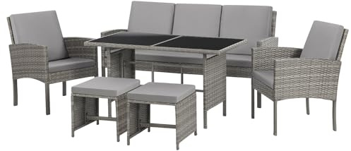 SVITA Denver Polyrattan Gartenmöbel Set Essgruppe Lounge Esstisch Grau