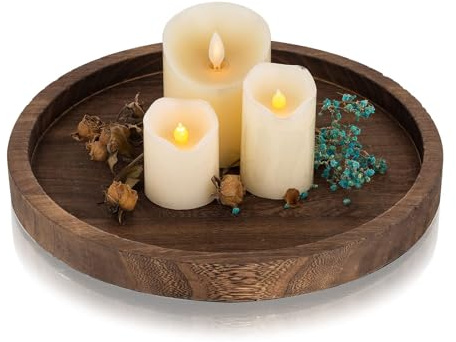 Holztablett Rund Holz Tablett Deko - Romadedi 30cm kerzentablett Landhaus Landhausstil Dekotablett Rustikale Tischdeko Couchtisch Kerzenteller Wohnzimmer
