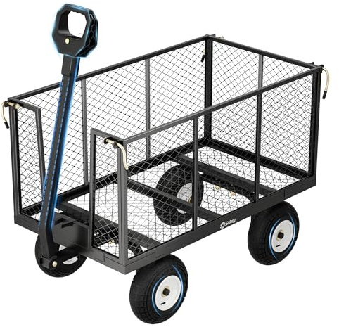 Sekey Bollerwagen Gartenwagen Titan 550KG Tragkraft mit Gummi-Luftreifen | 3-in-1 Bollerwagen, Einfache Montage Plattformwagen, 200L Stabile und Rostfreie Transportwagen für Garten &Camping