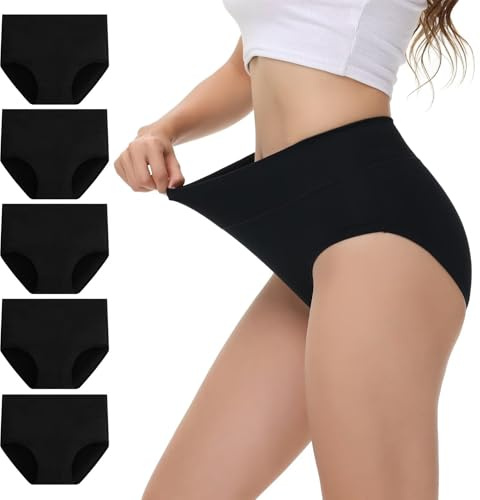 NUOZA Unterhosen Damen Unterwäsche Frauen Baumwolle Hohe Taille 5er Pack | Bauchweg Unterhose, Wochenbett Slips, High Waist Schlüpfer, Atmungsaktiv Taillenslip, Stretch Panties, Damenslips Mehrpack