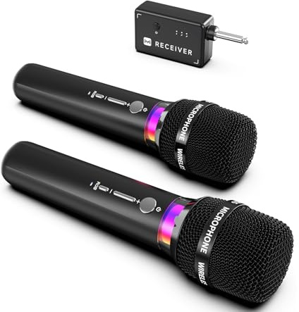 ECHOMUSSY Mikrofon Kabellos, Wiederaufladbare Kabellose Doppel mikrofone Mit 1:1-Chip-Verbindung Und LED-Leuchten, 40 Stunden Laufzeit, 200 Fuß Empfangsreichweite, Karaoke Mikrofon Zum Singen