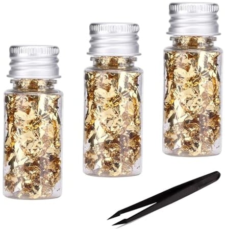 WEDAMOO 3 Blattgoldblätter, Blattgold zur Dekoration mit Pinzette, Blattgold Goldfolie DIY Handwerk Blattgold Flocken für Dekoration, Malerei, Kunsthandwerk