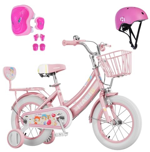 Habib Mädchenfahrrad Komplettset | 12 Zoll | Inkl. Luftpumpe & 6-teiligem Schutz-Set | Karbonstahlrahmen & Duales Bremssystem | Mitwachsend & sicher für Mädchen 3-8 Jahre - Pink