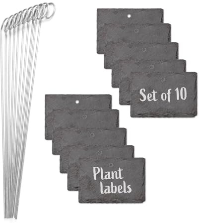 Hoberg Schiefer-Pflanzschilder - 10er Set | Witterungsbeständig, Wiederverwendbar | Individuelles Beschriften von Pflanzen, Kräutern & Blumen | Mit Erdspießen aus Stahl | Maße 10 x 7 x 0,5 cm [Eckig]