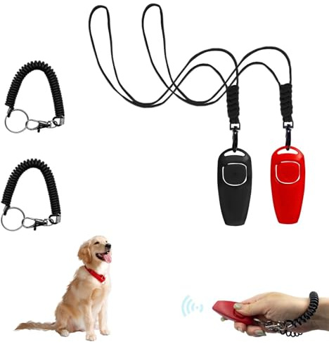 Hundepfeife,Hundepfeife Rückruf,Pfeife Klicker Hundeklicker Set,Hundepfeife mit Klicker und Lanyard,Für die Hundeausbildung(2 Stück)