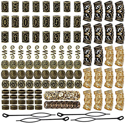 Queta Wikinger Rune Perlen, Nordic Bartperlen, Flechtperlen, Haarperlen, Haarverlängerung Nadel Einfädler Schlaufennadel Microringnadel für Haar Bart Schmuck DIY Halskette Halskette Anhänger