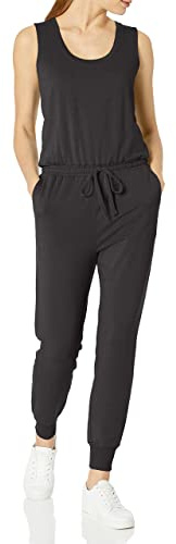 Amazon Essentials Damen Studio-Frottee-Overall, 68,0cm Beininnenlänge (Erhältlich in Übergröße), Schwarz, XL