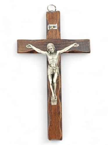 La Balestra - Wandkreuz - Wandbild - Kreuz - Made in Italy - Christus und INRI 999 Silber plattiert - Wandkreuz aus Holz - 17 x 9,5 cm - Wohnzimmer