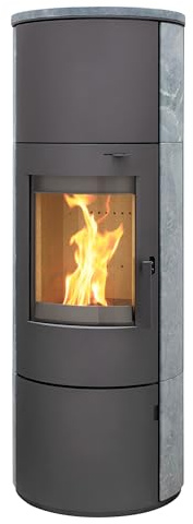 Kaminofen München XL Stahl gussgrau Speckstein 7kw Speicherofen Steinverkleidung Holzofen Dauerbrand geeignet Schwedenofen