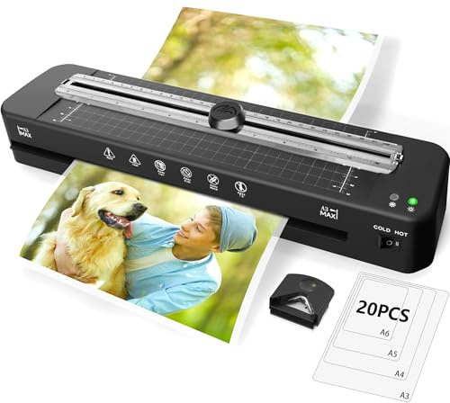 Raycial A3 Laminiergerät mit 20 Laminierblättern für A3/A4/A5/A6, Heiß und Kalt Laminiergerät mit Papierschneider & Eckabrunder für Büro, Zuhause, Schule