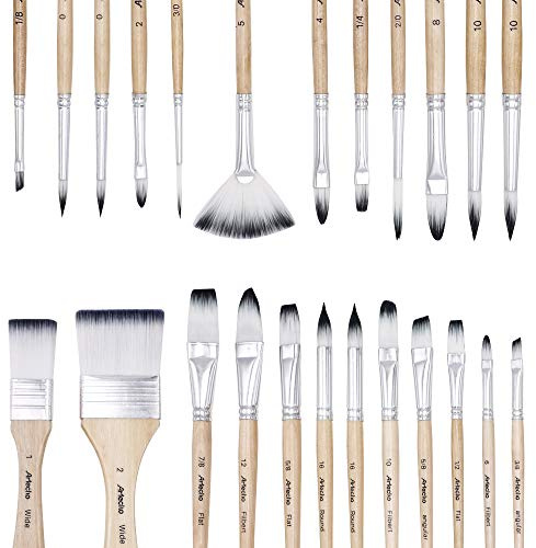 Artecho Pinselset Acrylfarben, Pinsel Set für Aquarell, Öl, Steinmalerei, Nagelpinsel, 24 Verschiedene Größen mit Organisationstasche.