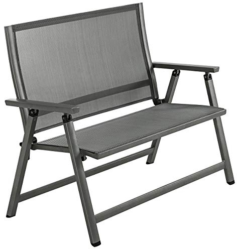 Dehner Klappbank Chicago | 2-Sitzer mit Rückenlehne und Armlehnen | komfortable Sitzbank | klappbar, wetterfest | Aluminium, Textilene | Gartenbank, Parkbank, Doppelbank | ca. 106 x 97 x 59.5 cm