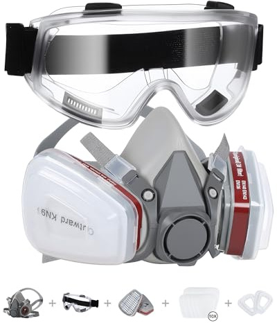 HOLULO Atemschutzmaske Staub mit Filter, Wiederverwendbare Halbgesichtsabdeckung mit Schutzbrille, Staubmaske Staubschutzmaske für Schleifen Lackieren Polieren Feinstaub (Respirator Mask)