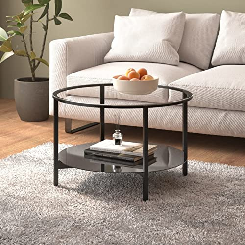 Gecheer Beistelltisch Rund Glastisch Couchtisch Sofatisch Kaffeetisch Hartglas Schwarz und Transparent 70 cm