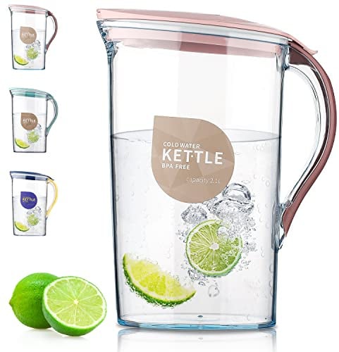 Berglander Karaffe, Kühlschranktür Wasserkrug mit 2,1-Liter-Deckel, durchsichtige Fiberglaskaraffe, perfekt für die Zubereitung von Tee, Saft und kalten Getränken, BPA-frei