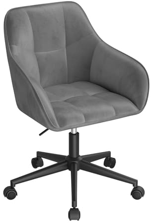 WOLTU Homeoffice Stuhl, Schreibtischstuhl, Drehstuhl, Schminkstuhl, höhenverstellbar, bis 150 kg belastbar, mit Armlehnen Samtsitz, für Schlafzimmer Büro Wohnzimmer, Dunkelgrau+Schwarz BS145dgr