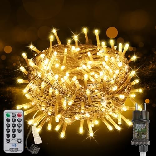 FairyGlim Weihnachtslichterkette mit Fernbedienung-10M 100 LED für Wasserdichte Outdoor Lichterkette mit 8 Modi. Ideal für Gärten, Partys, Terrassen und Balkon festliche Deko (warmweiß)