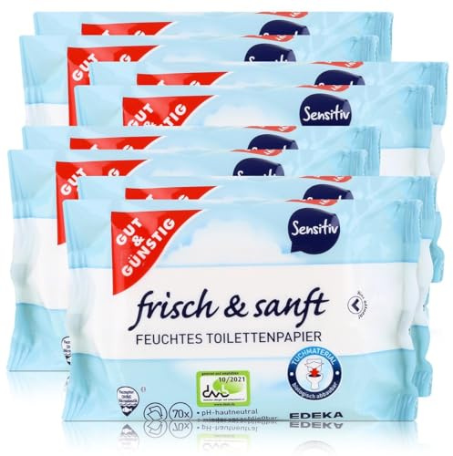 Gut & Günstig 8 Pack (560 Blatt) feuchtes Toilettenpapier 8er Pack Sensitiv mit Aloe Vera