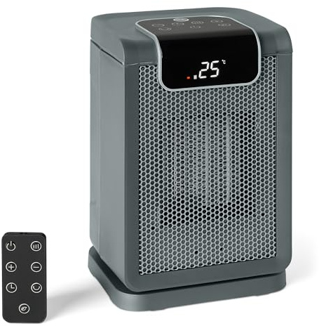 Amazon Basics Elektrische Heizung, tragbarer Keramik-Heizlüfter, 70° Oszillation, 1800W, 25cm, Grau