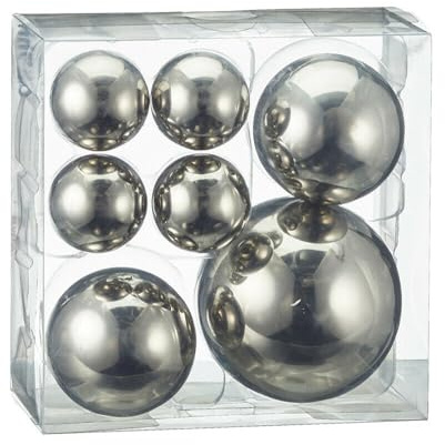 Cepewa 7er Set Style Deko Kugeln in 3 Größen Sortiert Silber Teichkugeln Metallkugeln Gartenkugeln