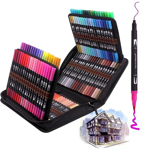 Laconile Marker & Filzstifte 120 Colours Pinselstifte,Dual Tip Brush Pen set Handlettering Stifte Filzstifte für Erwachsene Kalligraphie Zeichnung Manga Malbuch Stifte