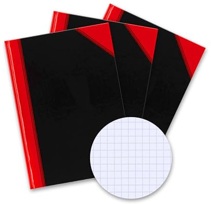 Bantex Notizbuch A4 kariert, 192 Seiten, 70 g/m², Hardcover, schwarz, 3 Stück
