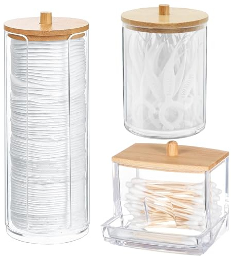 YTUGIL 3 Stück Wattepadspender,wattepad halter,behälter für wattepads,behälter wattepads,Wattestäbchen Halter - Mit Bamboo-Deckel
