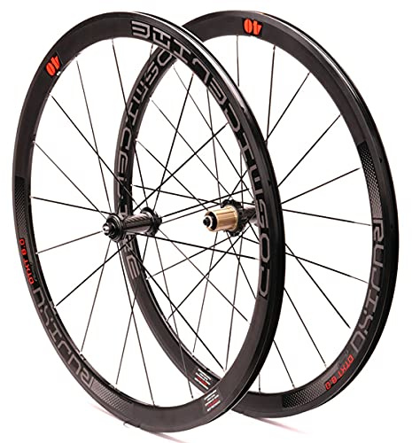 RUJIXU 700c Rennrad-Laufradsatz Rennrad Laufrad Doppelwandige Felgen 40mm 8-11 Geschwindigkeit Kassette Kohlefaser-Nabe Schnellspannrad Felgenbremse 1900g (Color : Black hub, Size : 700C)