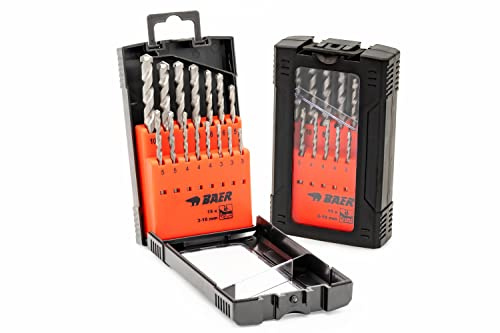 BAER Steinbohrer Set Ø 3–10 mm 15-tlg. Betonbohrer Hartmetallspitze ISO5468 | Steinbohrersatz aus Karbonstahl für präzise Bohrungen in Beton, Stein, Ziegel, Mauerwerk, Granit & Naturstein