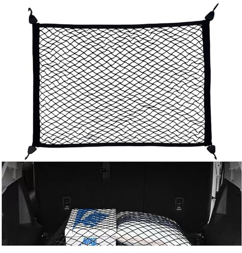 OMJMYY Kofferraumnetz Gepäcknetz Auto 80x100cm Erstreckt Sich auf 210x140cm Kofferraum Netz Aufbewahrung Netz für Kofferraum Autodach mit 4 ABS Haken für die Meisten Autos