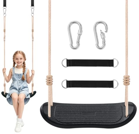 Fionrziy Ergonomische Schaukel,Kinderschaukel Outdoor Garten bis 120kg | Wetterfester & Rutschfester,Höhenverstellbare Schaukelsitz mit Baumgurten & Karabinern für Kinder ab 3 Jahren,Schwarz