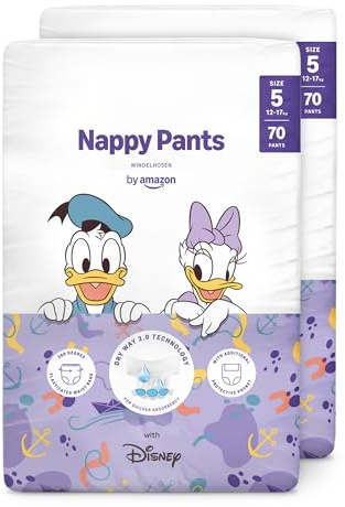 by Amazon Disney-Windelhosen, Größe 5 (12–17 kg), 140 Stück (2 Packungen à 70 Stück), weiß, Monatsvorrat (früher von der Marke Mama Bear, dasselbe Produkt)