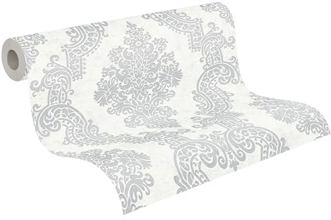 A.S. Création Pure Elegance Vliestapete mit Ornamenten 10,05 m x 0,53 m – Weiß, Grau – Barocktapete – 397655