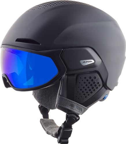 ALPINA Alto Q-LITE - sicherer, stoßabsorbierender & individuell anpassbarer Skihelm für Erwachsene, mit kontrastverstärkendem Visier - Charcoal-Rose matt - S (51-55 cm)