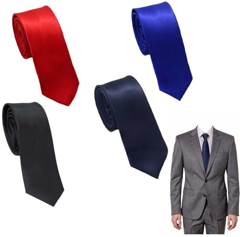 WUERKIYA Herren Krawatten Set 4 Stück – Elegante Krawatte Herren, glänzendem Satin, einfarbig für Hochzeit Büro Alltag Feier Geschäft