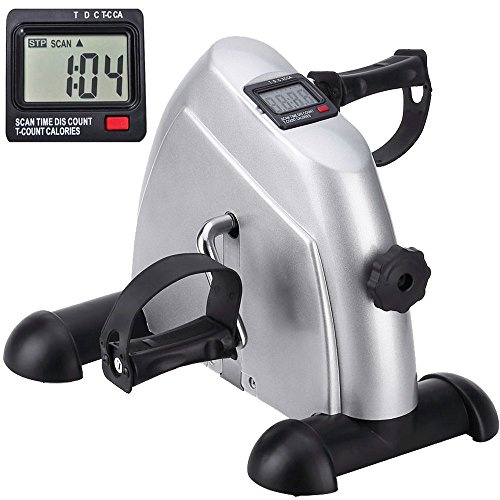 Minibike Heimtrainer Bewegungstrainer Pedaltrainer Trainingsgerät Fitnessgerät mit LCD-Monitor Einstellbarer Widerstand Fahrradtrainer Fitness-Fahrrad für Arm-und Beintrainer Zuhause Büro(Silber)