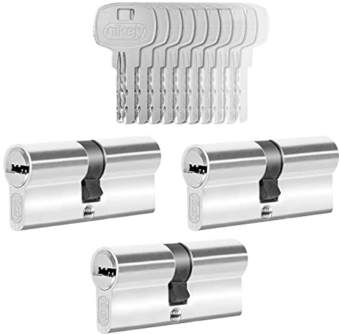 GERCAR 3x Schließzylinder gleichschließend 3 Profilzylinder 30/30 inkl. 15 Schlüssel - 60 mm - Doppelzylinder Türschloss Zylinderschloss gleichschliessendes 3er Set - Länge: 60mm, A:30 B:30